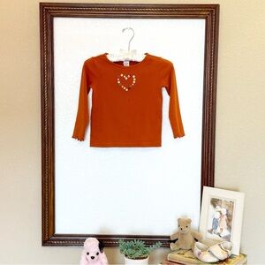 Vintage Gymboree GUC 2004 Cute As A Button line Heart Button LS Orange Tee Size5